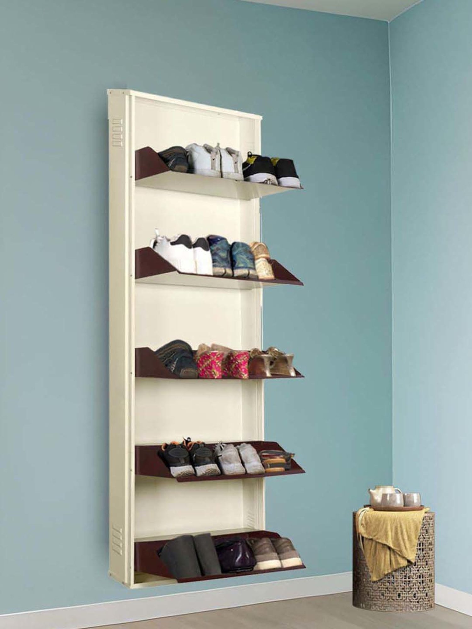 Delite Kom Metal Shoe Rack - 20" 5 Shelf, Ivory Coffee, PowderCoat, Wall Mount, DIY