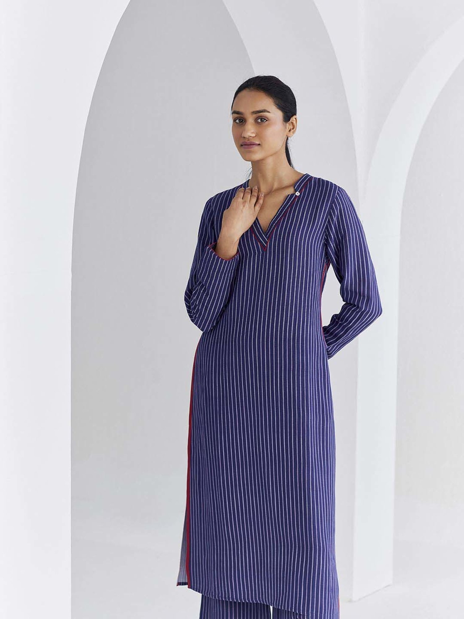 Ancestry Blue Striped Straight Kurta