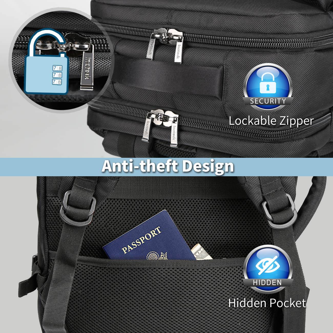 Inateck Travel Carry-On Luggage Backpack 30L, Flight Approved Business Anti-Theft Weekender Rucksack Bag, Fit 15.6'' Laptop for Men and Women - Black