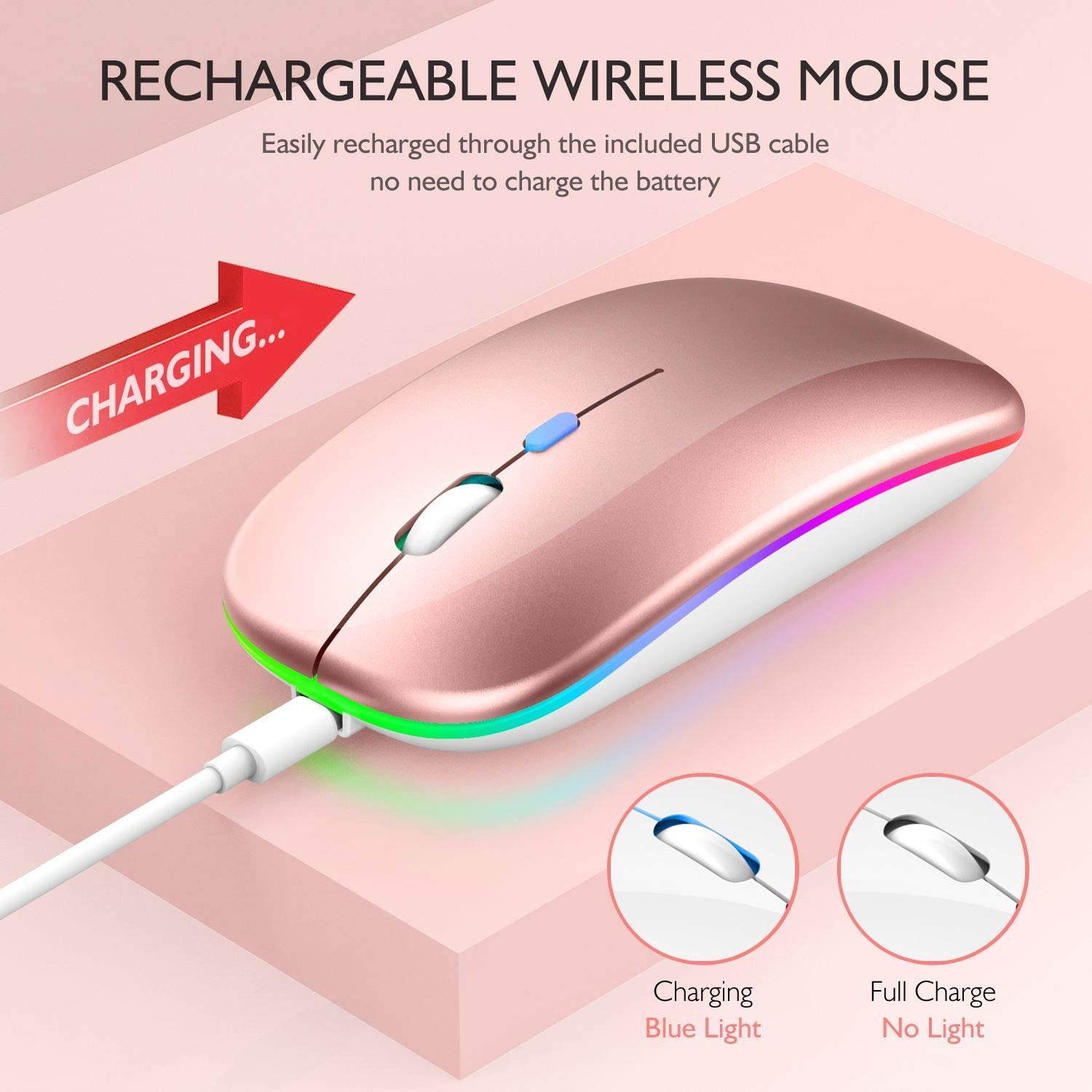 LED Bluetooth wireless mouse, MacBook Pro Bluetooth mouse, MacBook Air Bluetooth mouse, rechargeable wireless mouse, suitable for MacBook, laptop, Mac, ipad, iPad Pro (black)