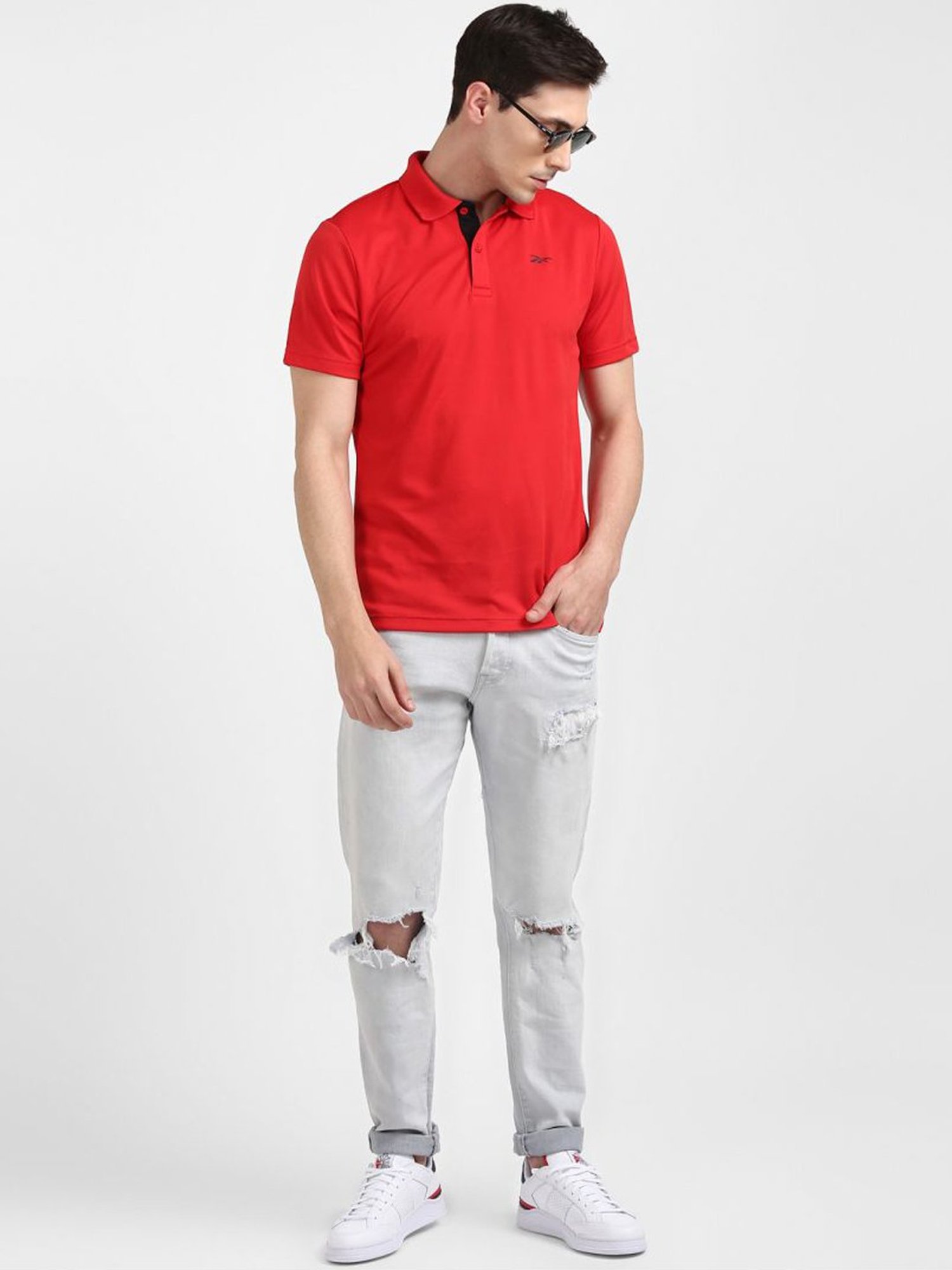 Reebok Red Cotton Regular Fit Polo T-Shirt