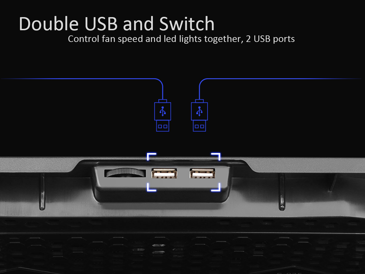 AICHESON Laptop Cooling Pad 5 Fans Up to 17.3 Inch Heavy Notebook Cooler, LED Lights, 2 USB Ports, S035