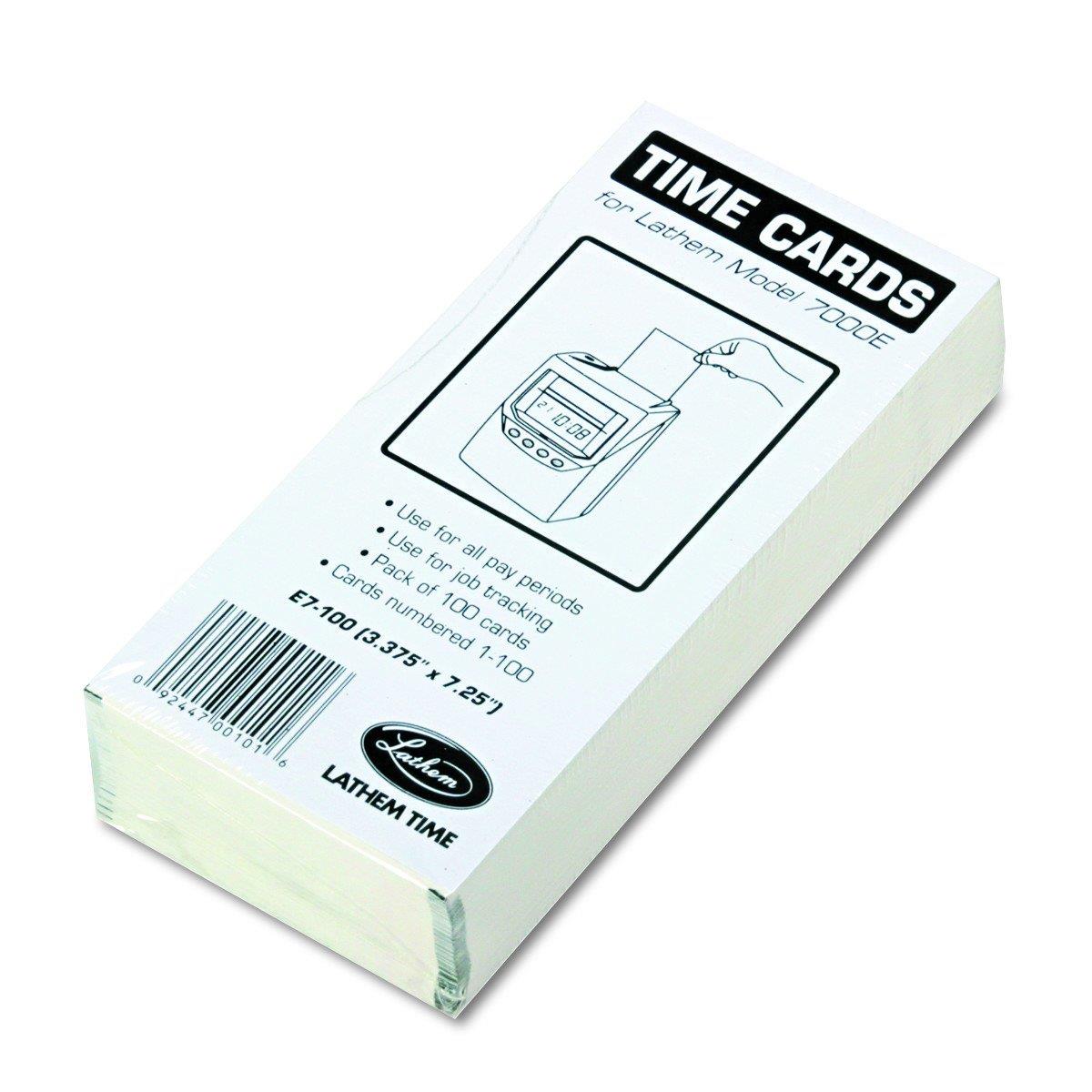Lathem Bar Coded Time Cards, for Use with Lathem 7000E & 7500E Time Clocks, 7", 100 Pack (E7-100)