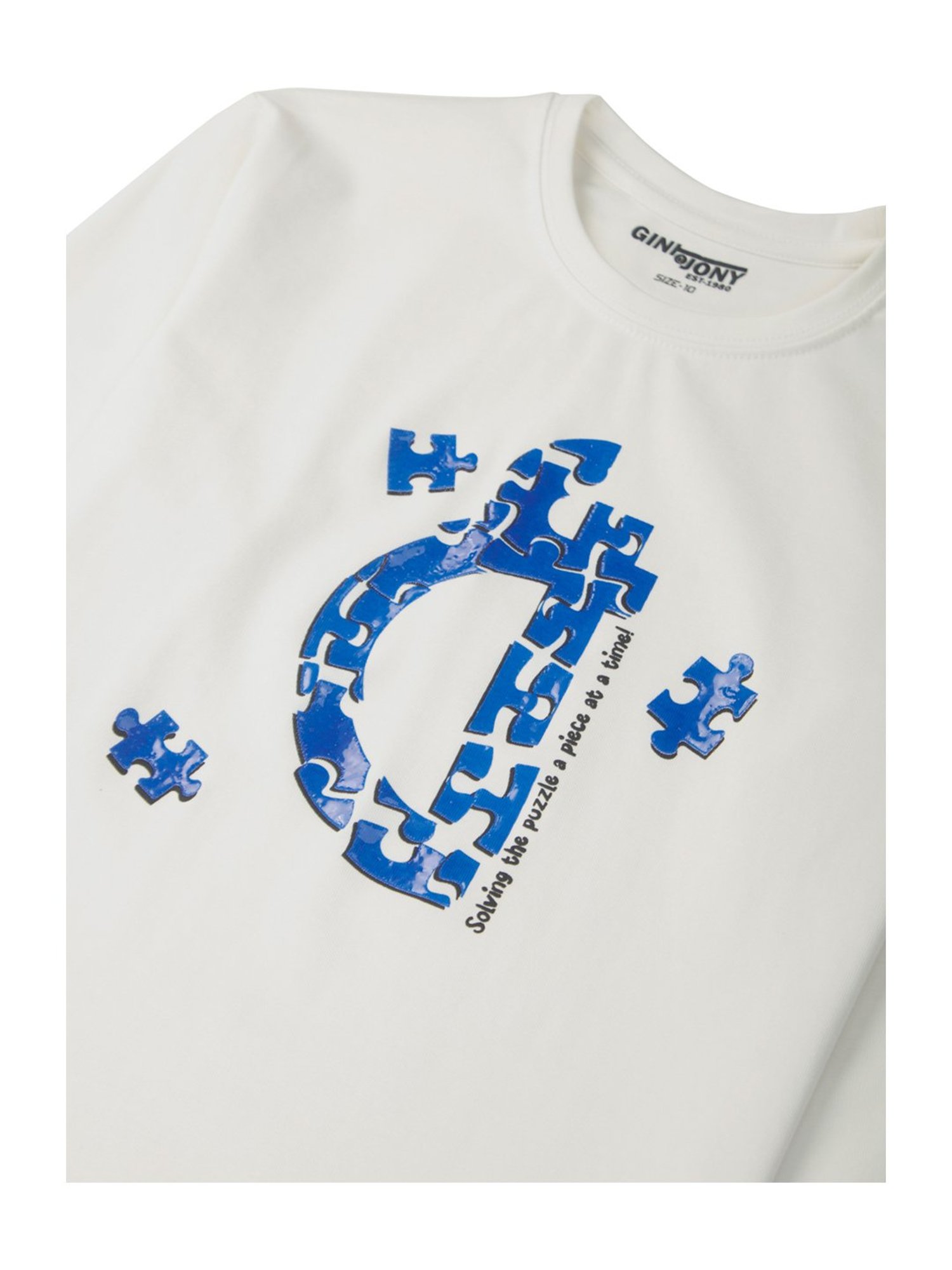 Gini & Jony Kids White Printed Full Sleeves T-Shirt