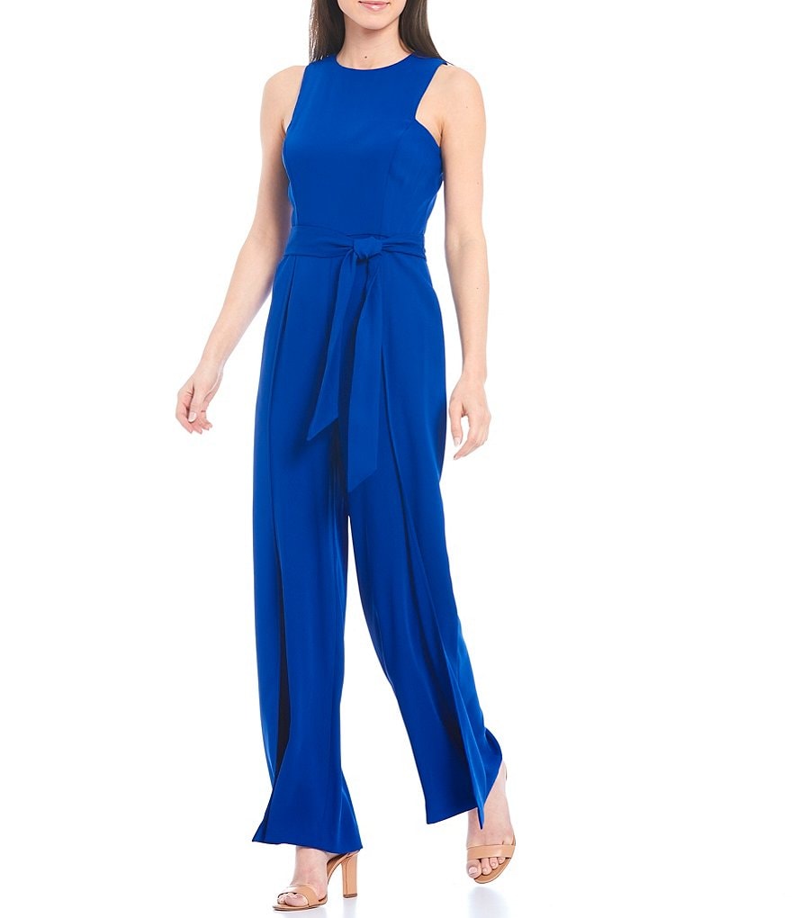 Antonio Melani Belinda Stretch Crepe Sleeveless Slit-Leg Sash Belted Jumpsuit