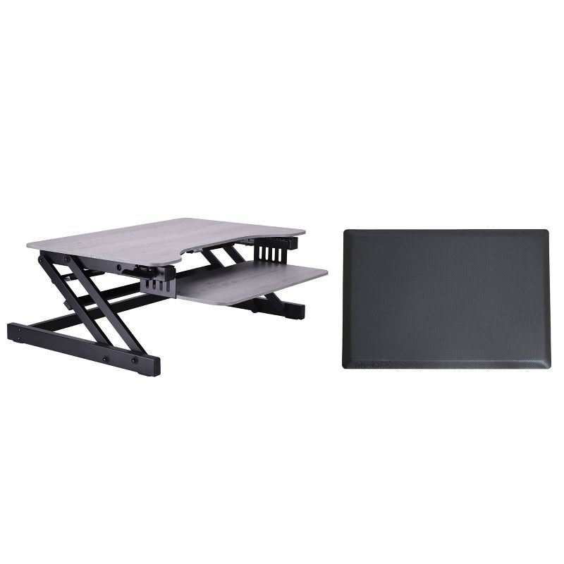32" Adjustable Height Standing Desk Converter with Anti Fatigue Mat Bundle Gray - Rocelco