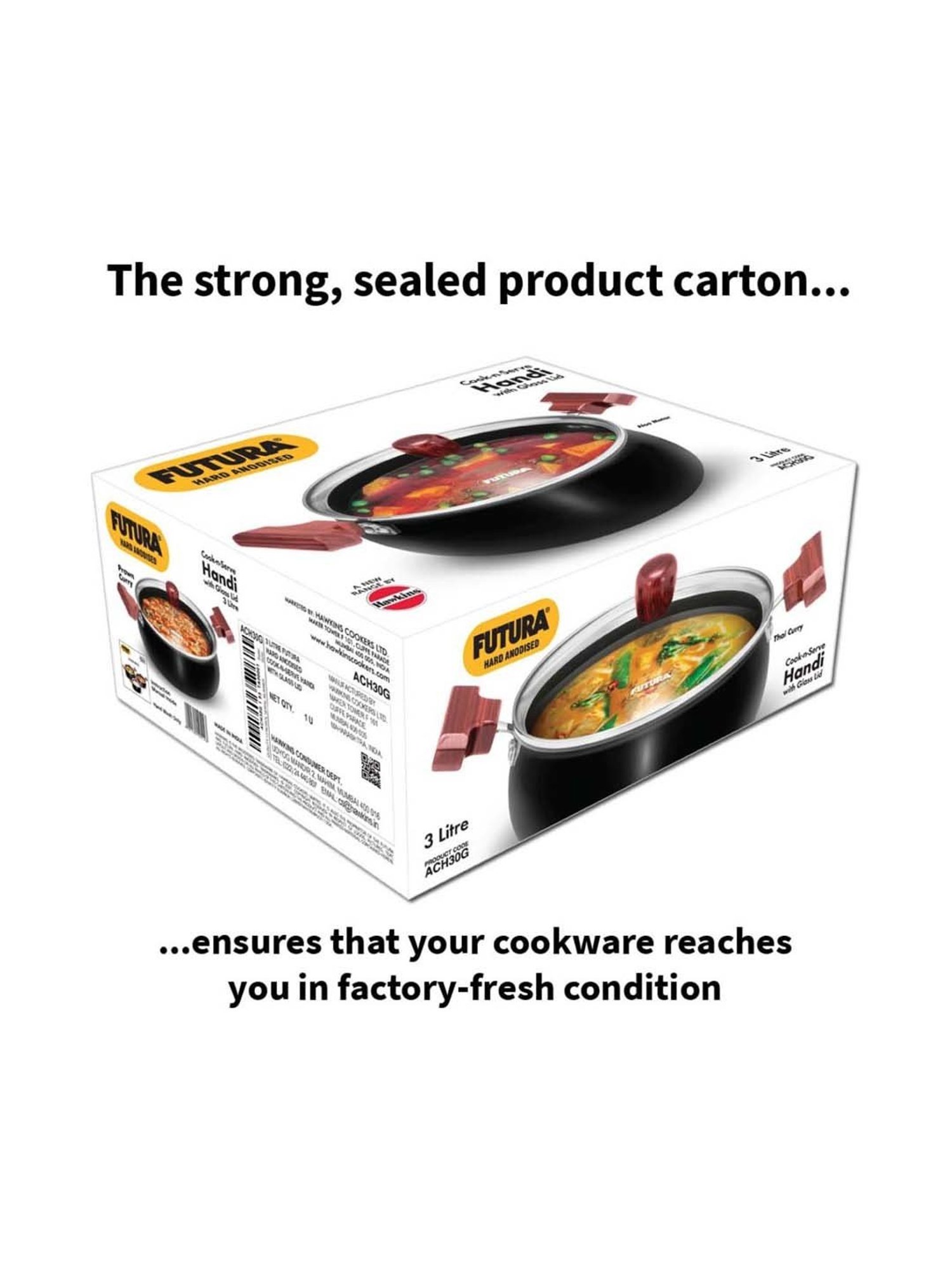 Hawkins Black & Transparent Hard Anodised 22.7 cm Non-Toxic Handi With Glass Lid (3 L) - Set of 1