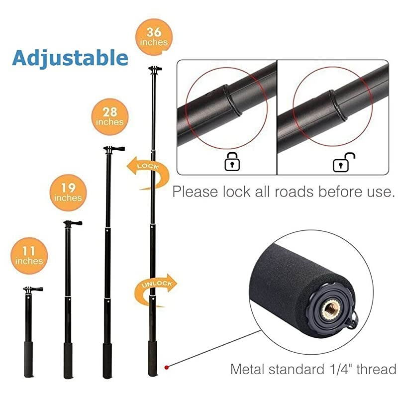 37inch Waterproof Action Camera Selfie Stick+Universal Mini Tripod Stand Compatible with Gopro Hero 765AKASO EK7000 Brave 4APEMANCrosstourCamparkTenkerCooau Action Camera