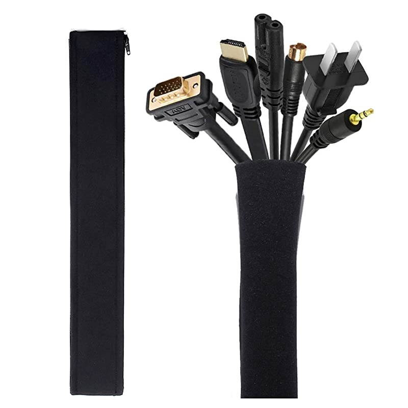 Cable Management Sleeve  Cord Management System for TVComputerHome Entertainment 40 inch Flexible Cable Sleeve Wrap Cover Organizer 2 Piece Black