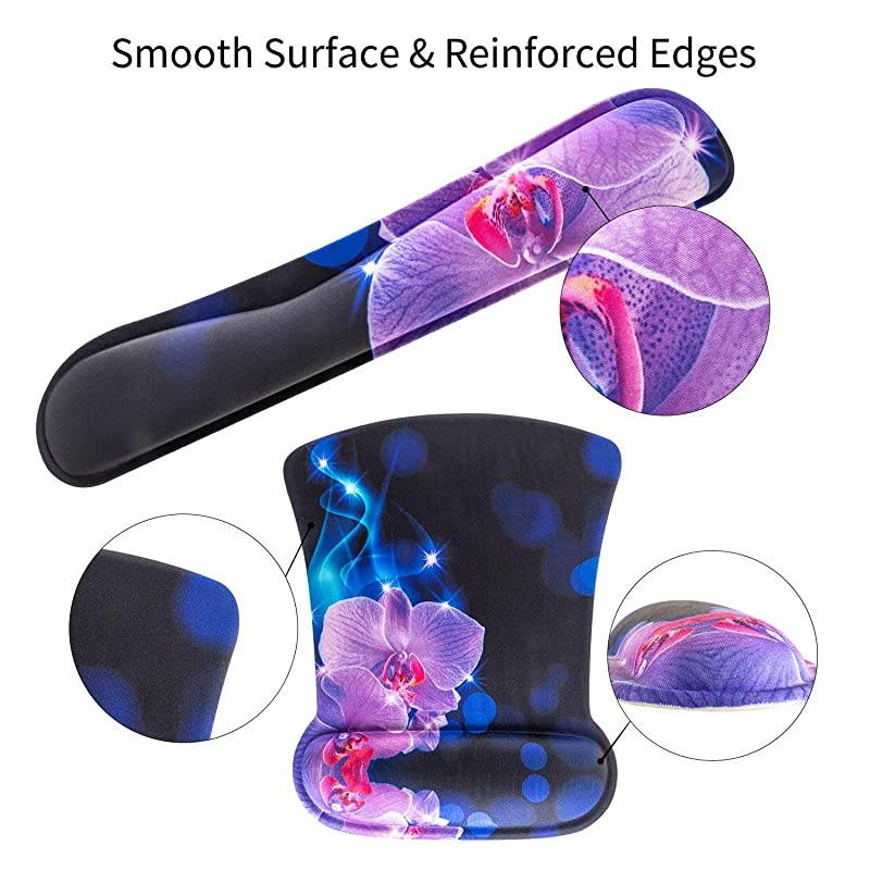 Keyboard Wrist Rest Pad and Mouse Wrist Rest Support Mouse Pad Set,Durable & Comfortable & Lightweight for Easy Typing & Pain Relief-Ergonomic Support (Phalaenopsis)