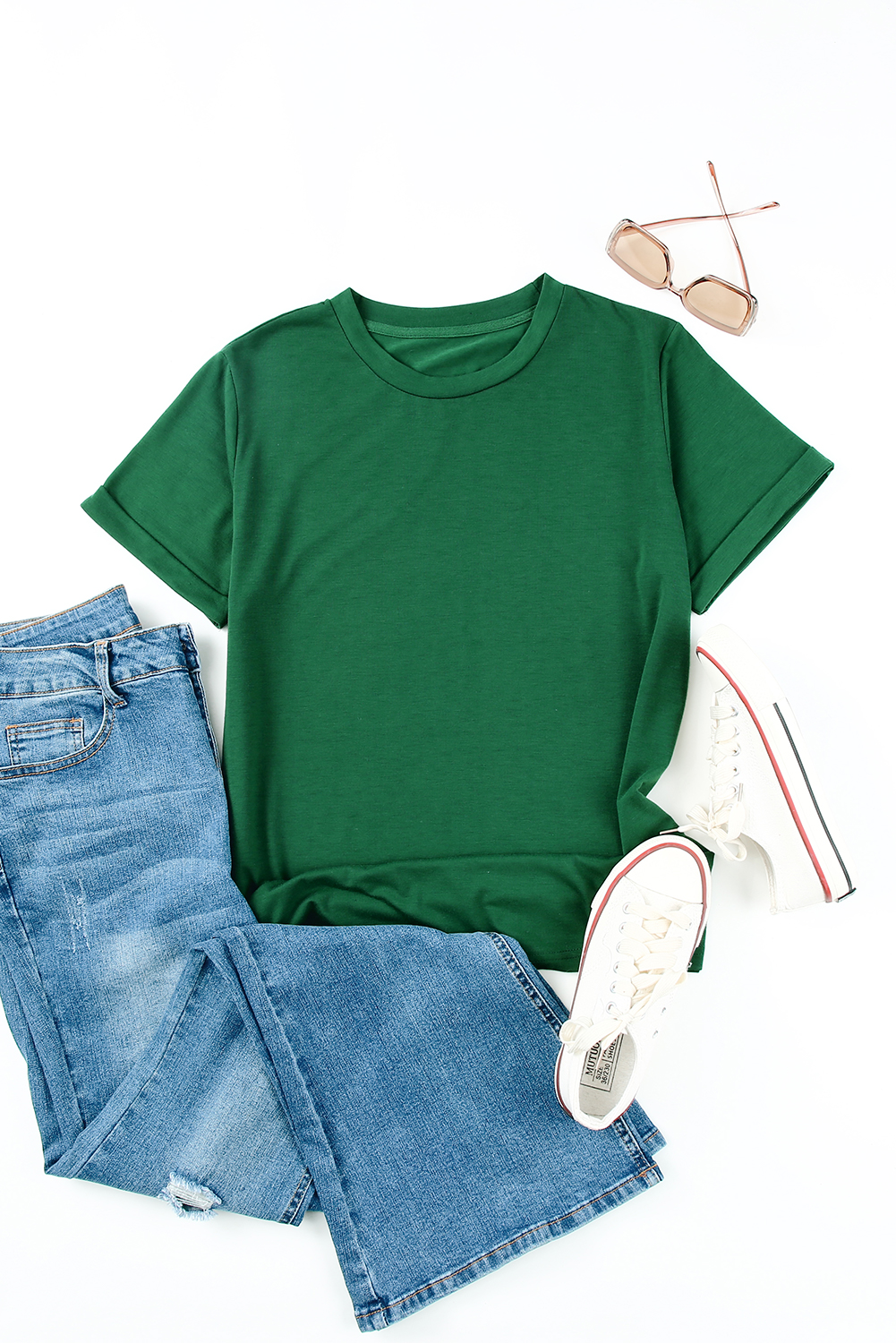 Blank T Shirt - Green Casual Solid Color Crew Neck Tee Customized