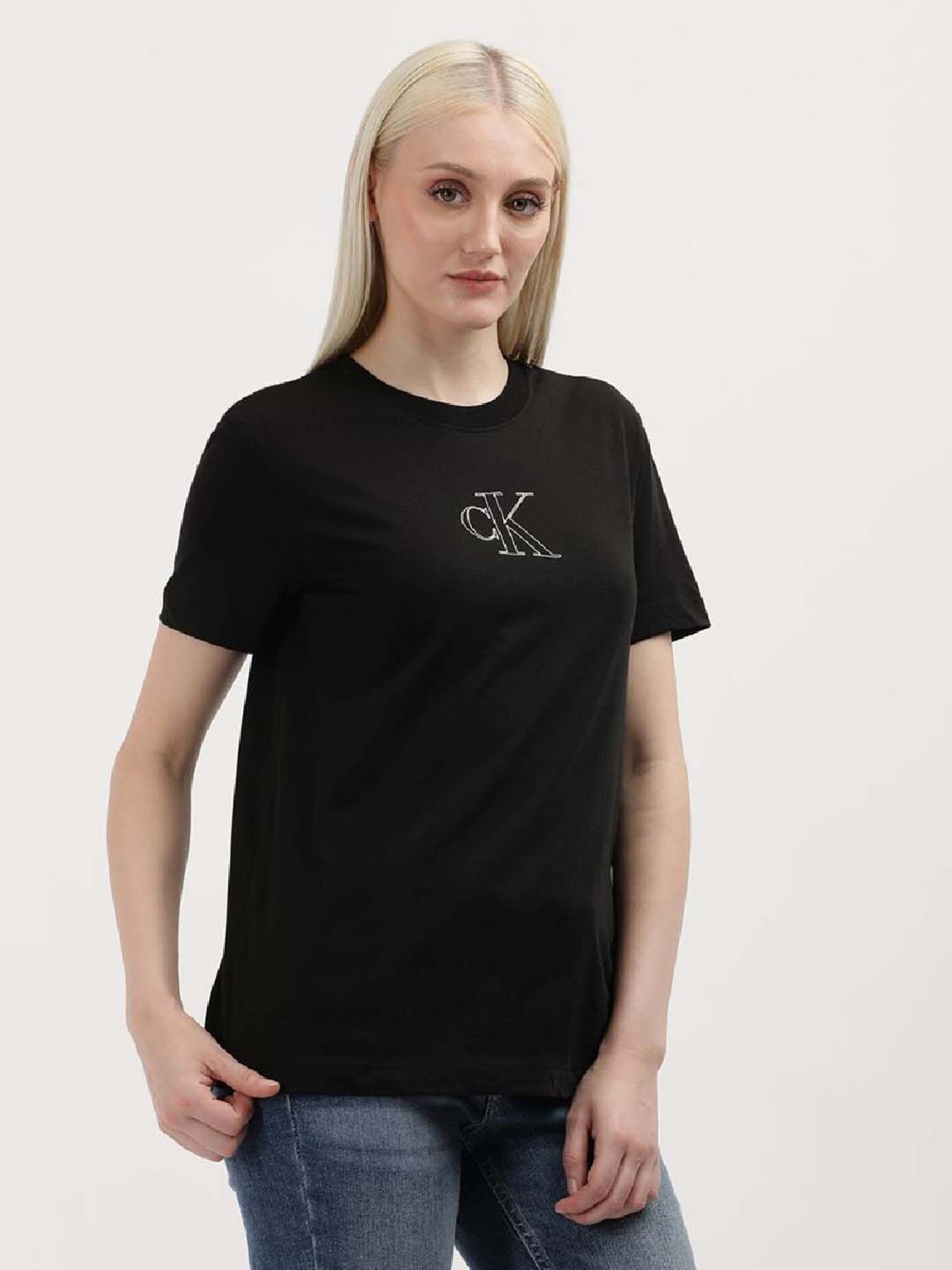 CALVIN KLEIN Black Cotton Logo Print T-Shirt