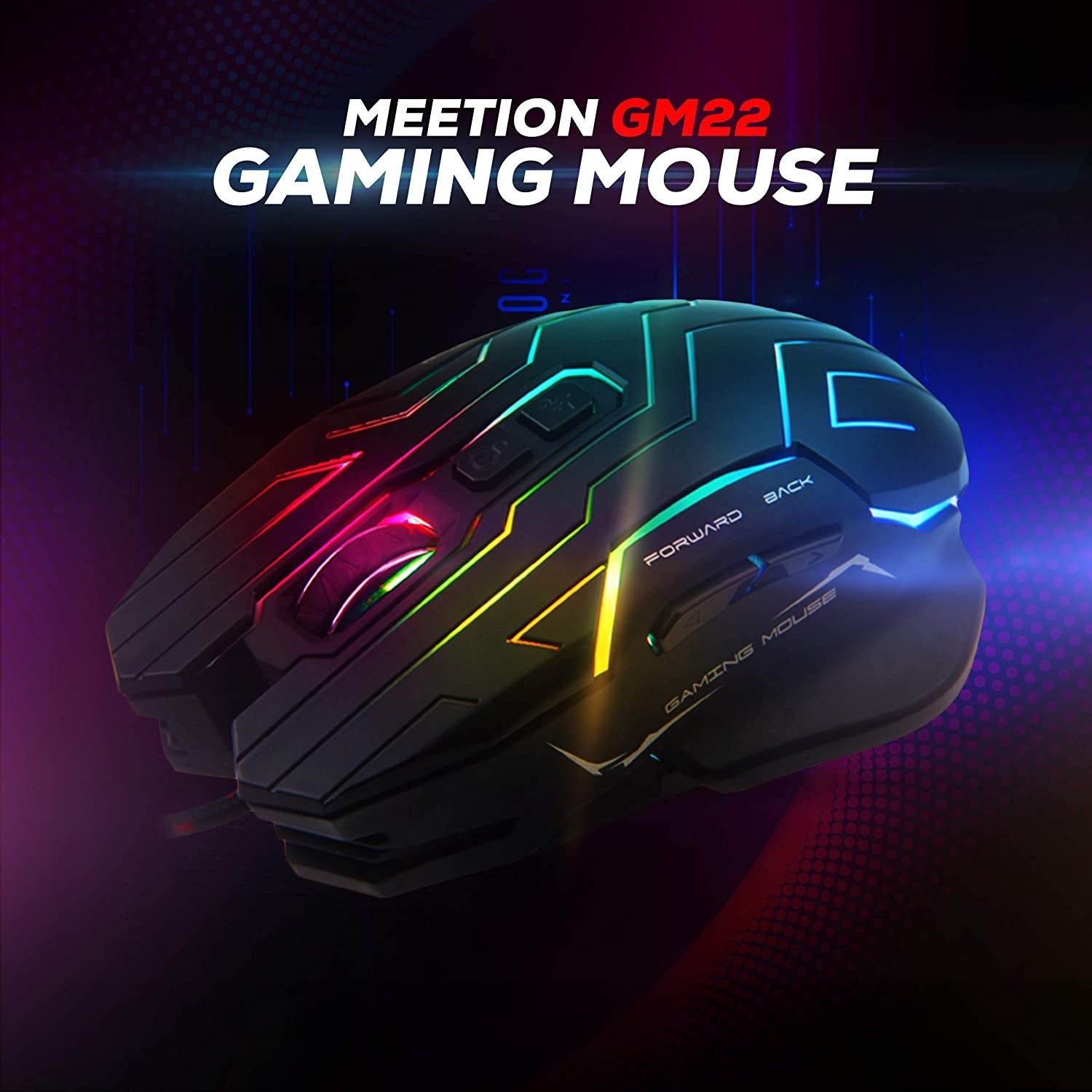 Meetion Gaming Mouse Lightweight with 6 Buttons 200-4800 DPI 3D Anti-Slip Roller Computer Mice RGB Gamer Desktop Laptop PC Gaming Mouse