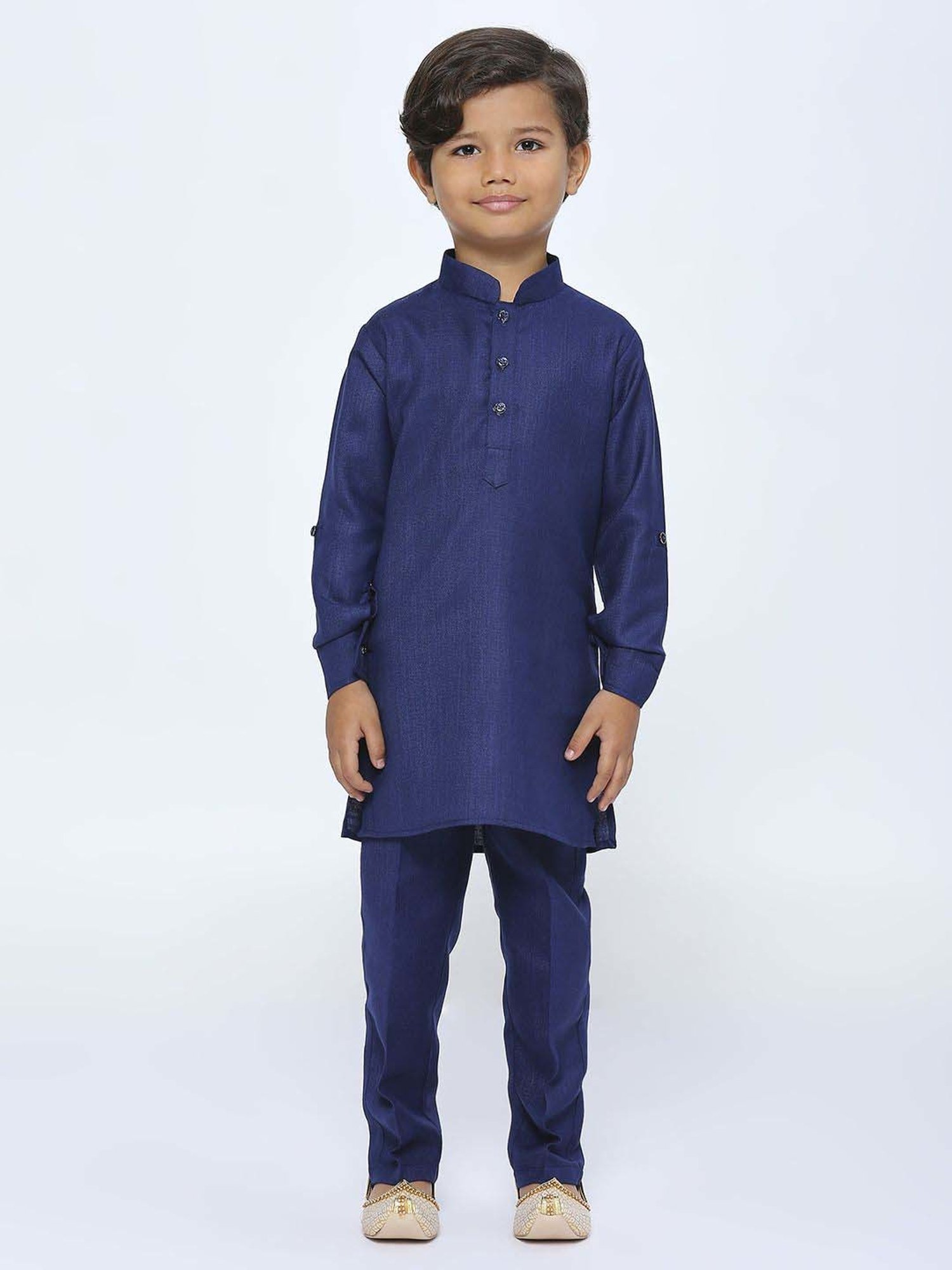 Kids Island Boys Blue Sequence Full Sleeves Kurta Set