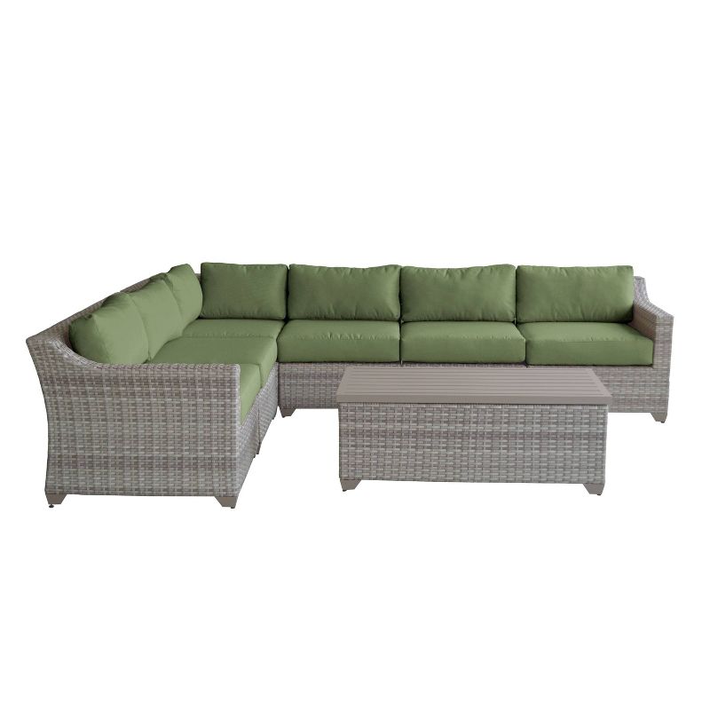 Nolin 7pc Sectional Weathered Brown Frame Sunbrella Spectrum Denim Fabric - La-Z-Boy