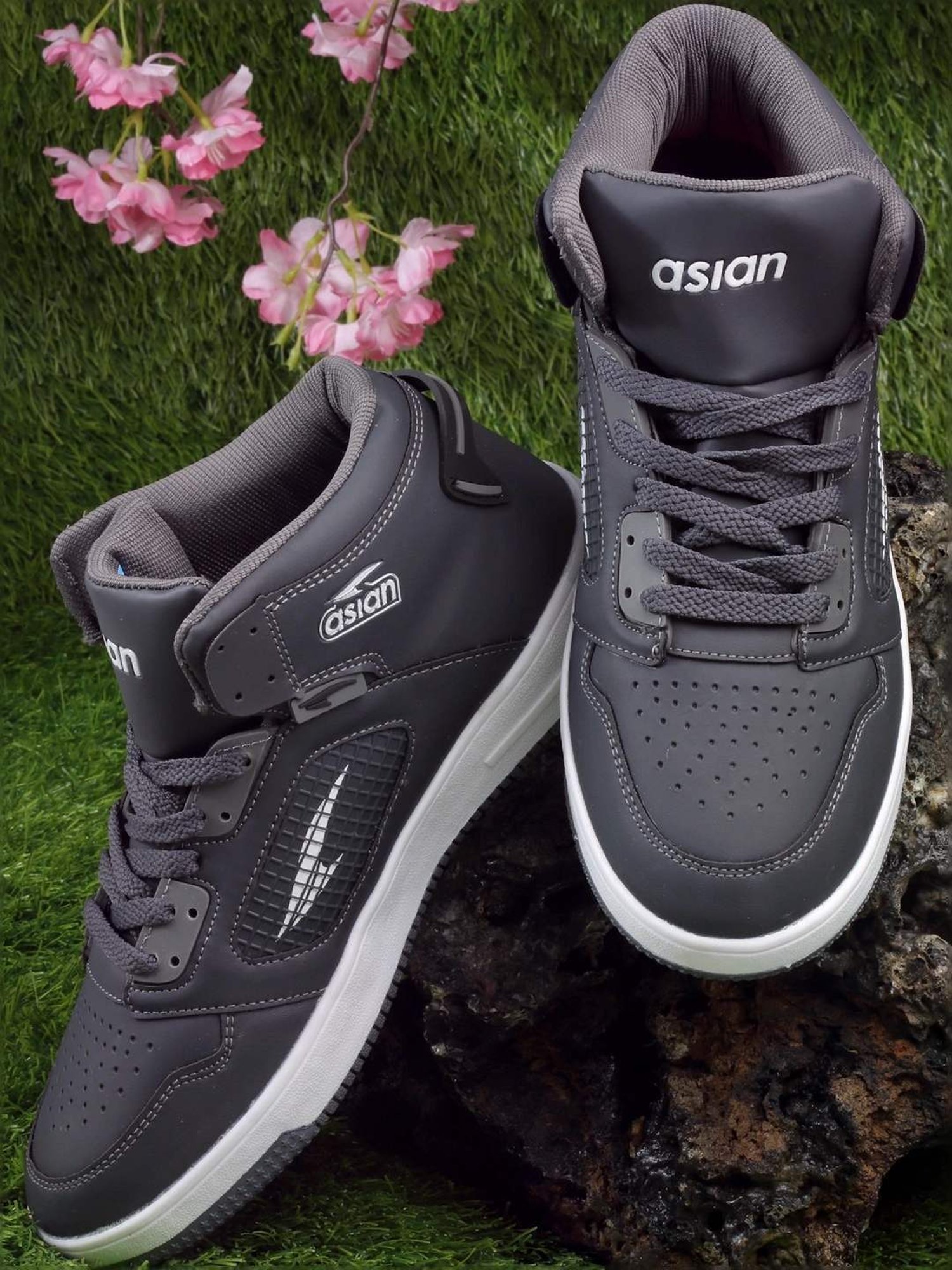 Asian Men's Grey Ankle High Sneakers