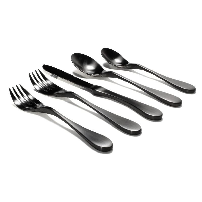 Knork Rustproof Titanium Coated Steel 5 Piece Modern Industrial Flatware Silverware Cutlery Dining Set with 2 Spoons, 2 Forks, and Knife, Black
