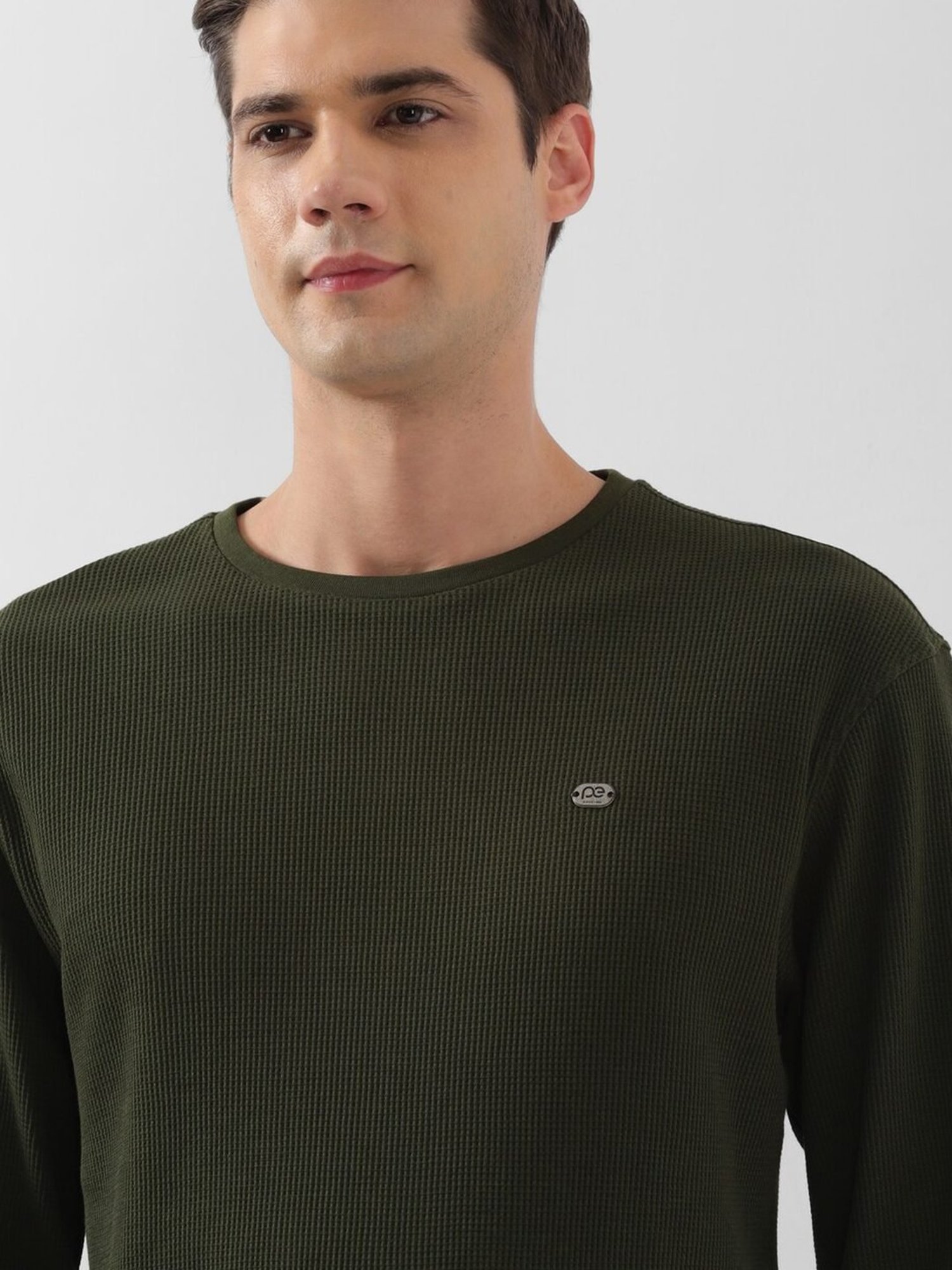 Peter England Green Regular Fit Texture T-Shirt