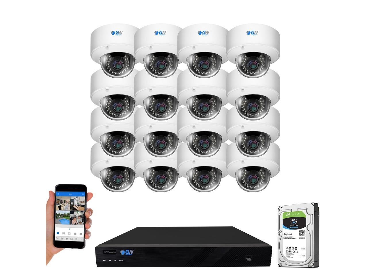 GW 8CH H.265 4K NVR 5MP PoE IP Security Camera System (8)x 1920P 2.8~12mm Varifocal Lens 100 Feet Night Vision Vandal Proof Water Proof Motion Detective QR-Code Scan Smartphone View (4TB HDD)