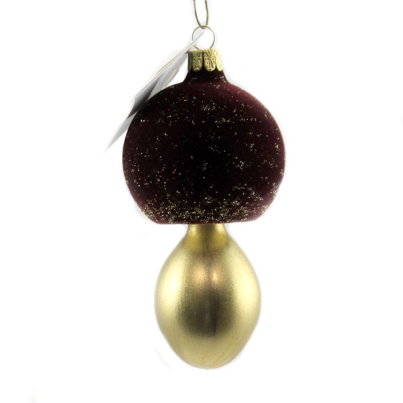 Golden Bell Collection 5.5" Brown Flocked Mushroom Czech Republic Toadstool  -  Tree Ornaments