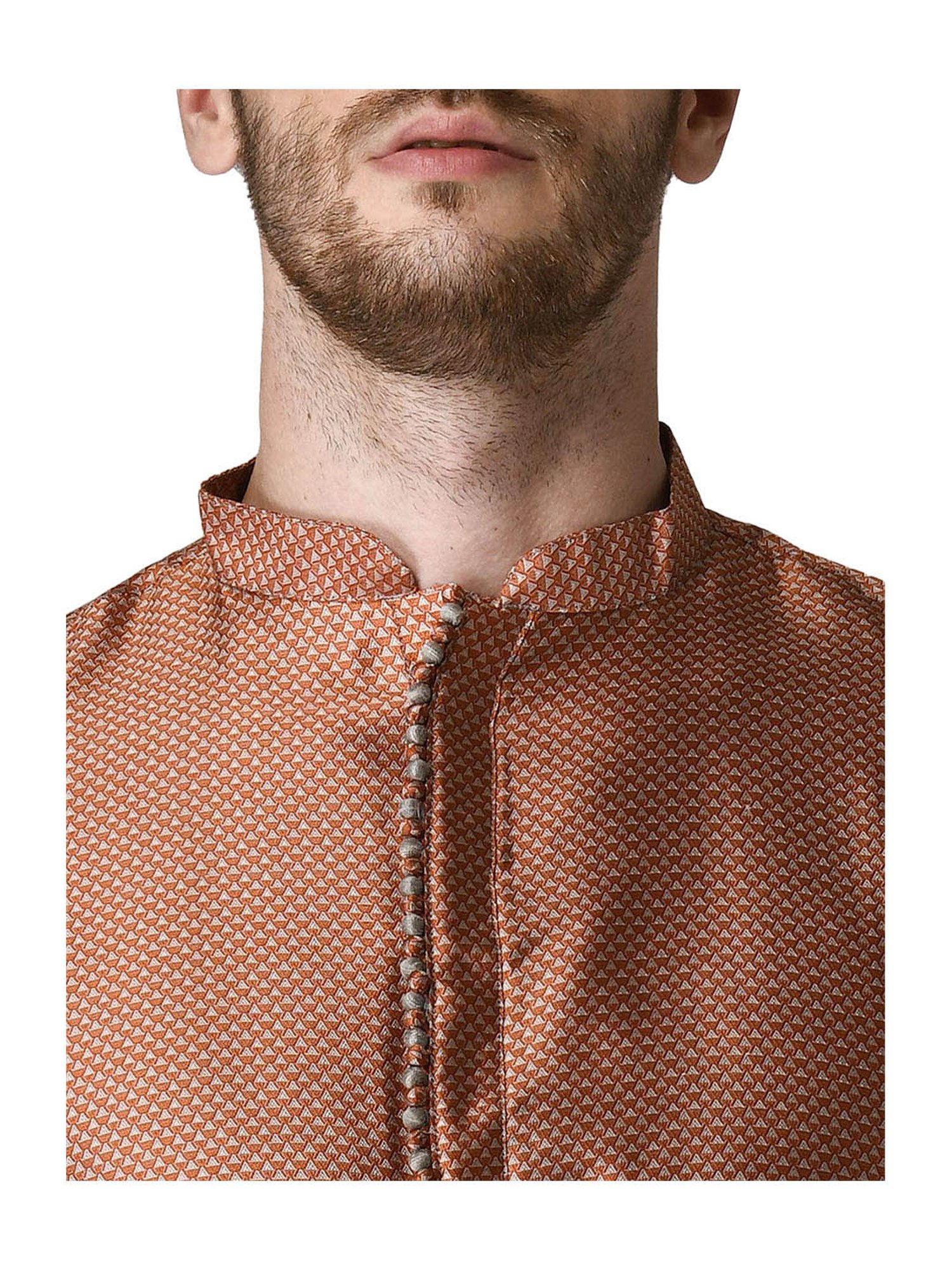 Tabard Brick Red & Beige Printed Kurta & Churidar Set