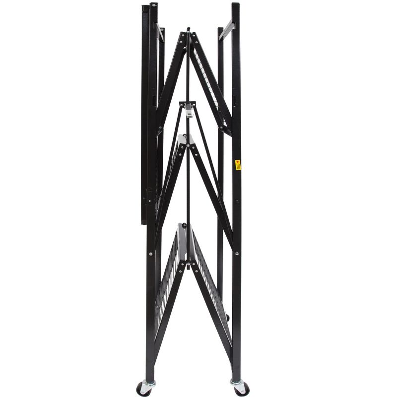 Origami Wheeled 4-Shelf Folding Steel Wire Shelving, Black, 2 Pack (21"x36"x60")