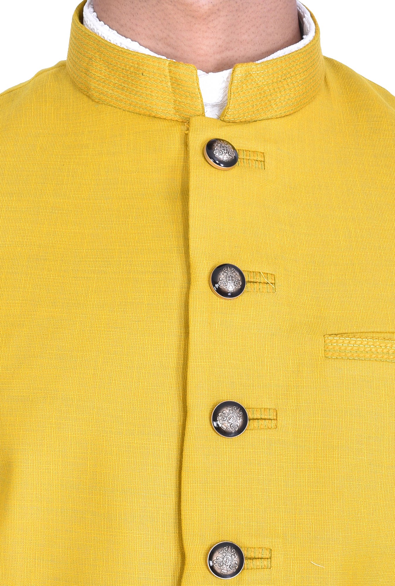 Manyavar Yellow Self Design Ethnic Waistcoat