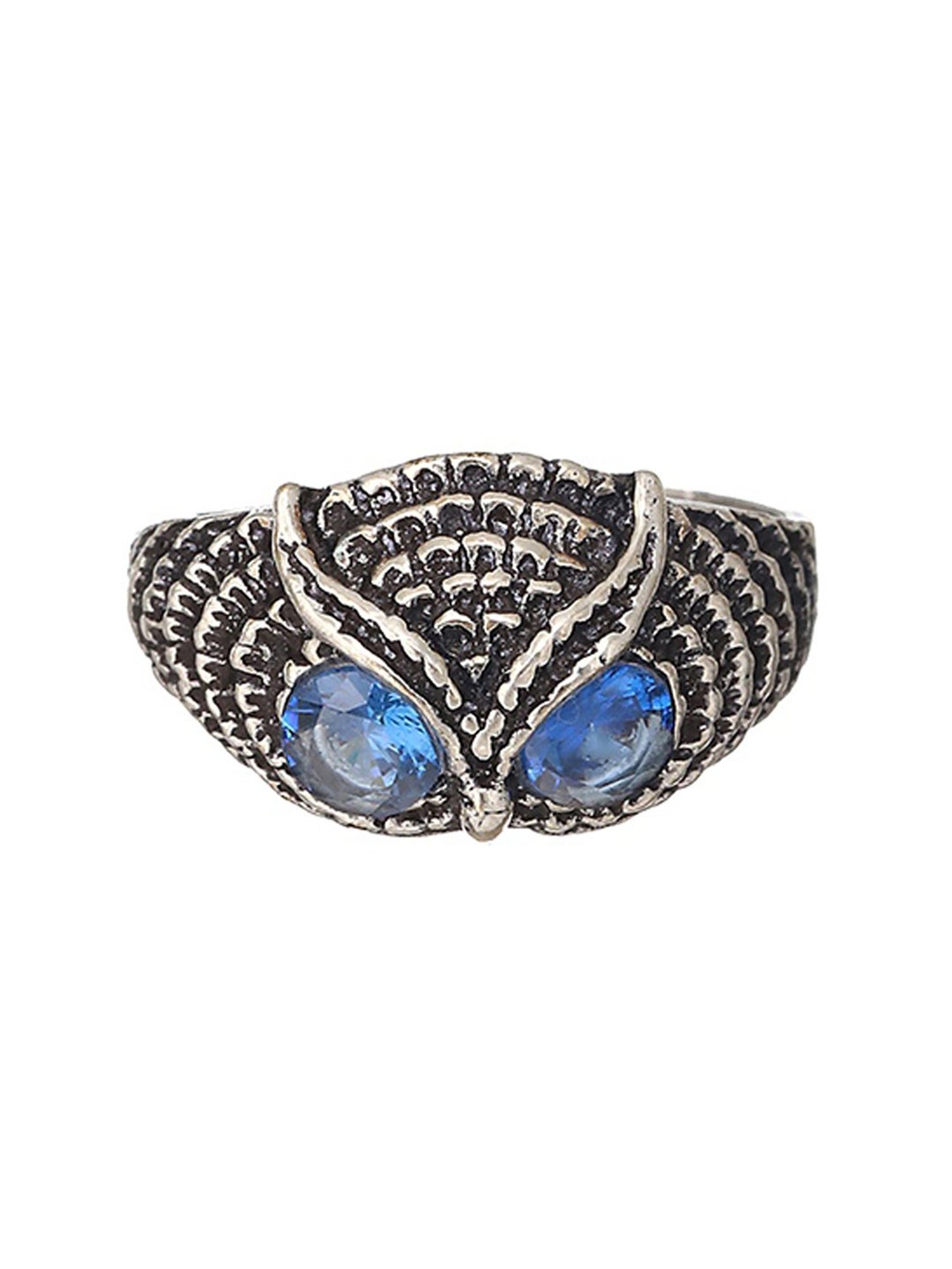 Bold by Priyaasi Blue-Eyed Owl Blue Casual Ring for Men