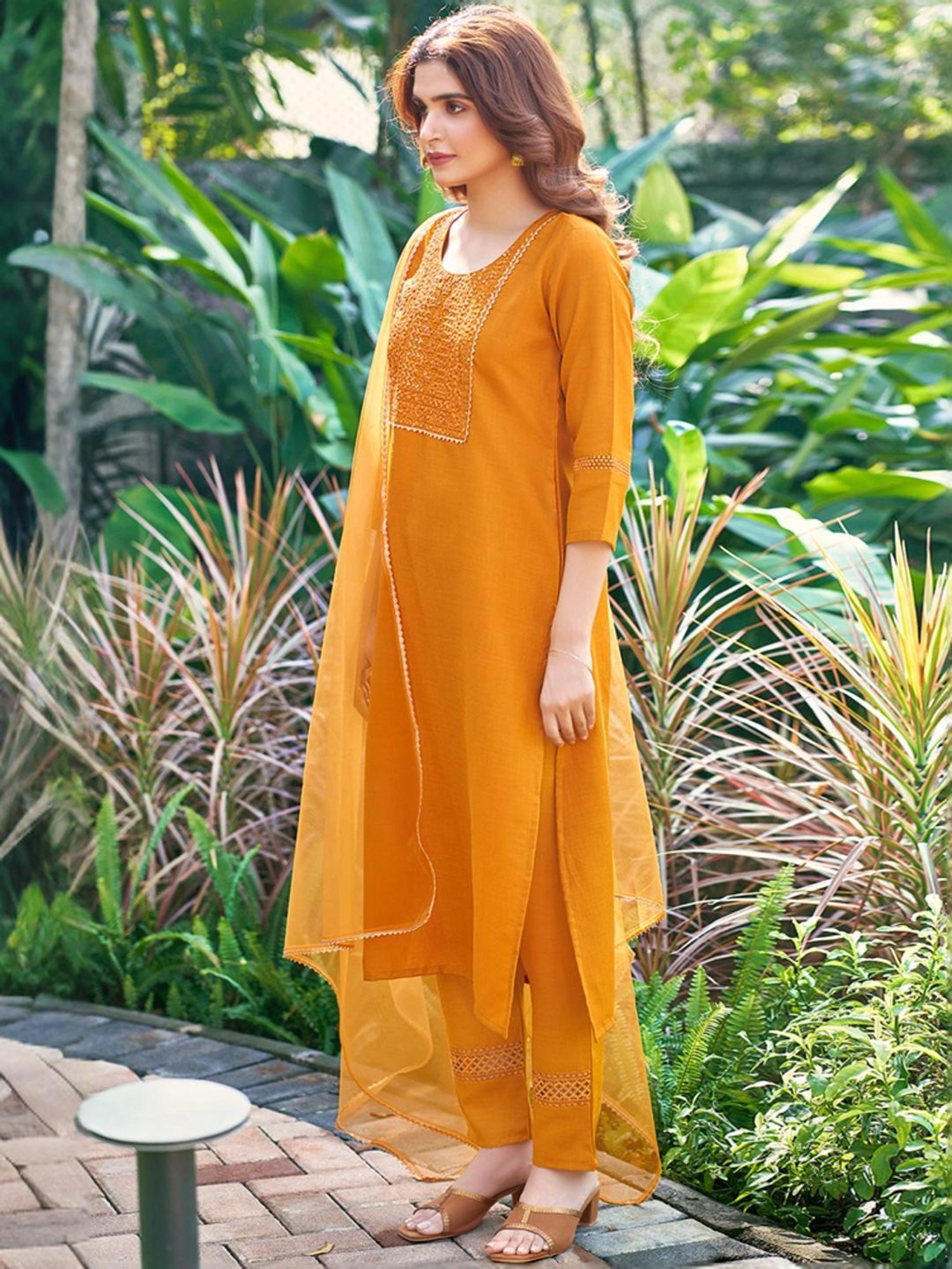 Skylee Yellow Embroidered Kurta Pant Set With Dupatta