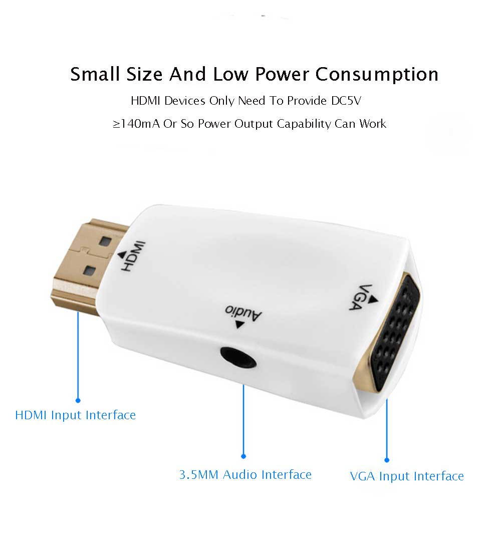 Wanmingtek HDMI to VGA Converter Adapter - Gold-Plated HDMI Male to VGA Female Adapter for PC, Laptop, DVD, Projector, HDTV, Xbox, STB, Intel Nuc, Chromebook, TV Box and Other HDMI Devices -White