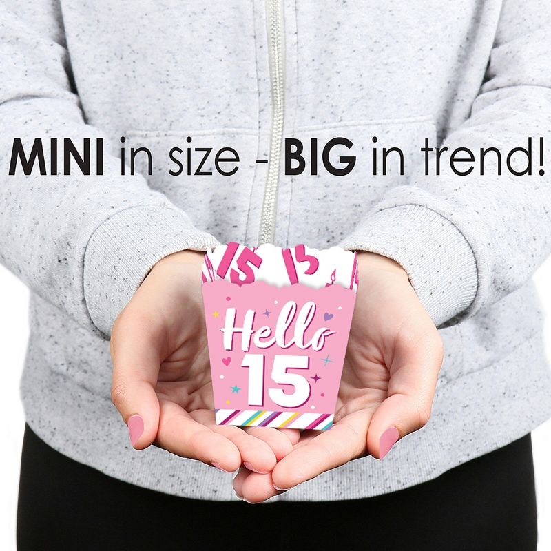 Big Dot of Happiness Girl 15th Birthday - Party Mini Favor Boxes - Teen Birthday Party Treat Candy Boxes - Set of 12