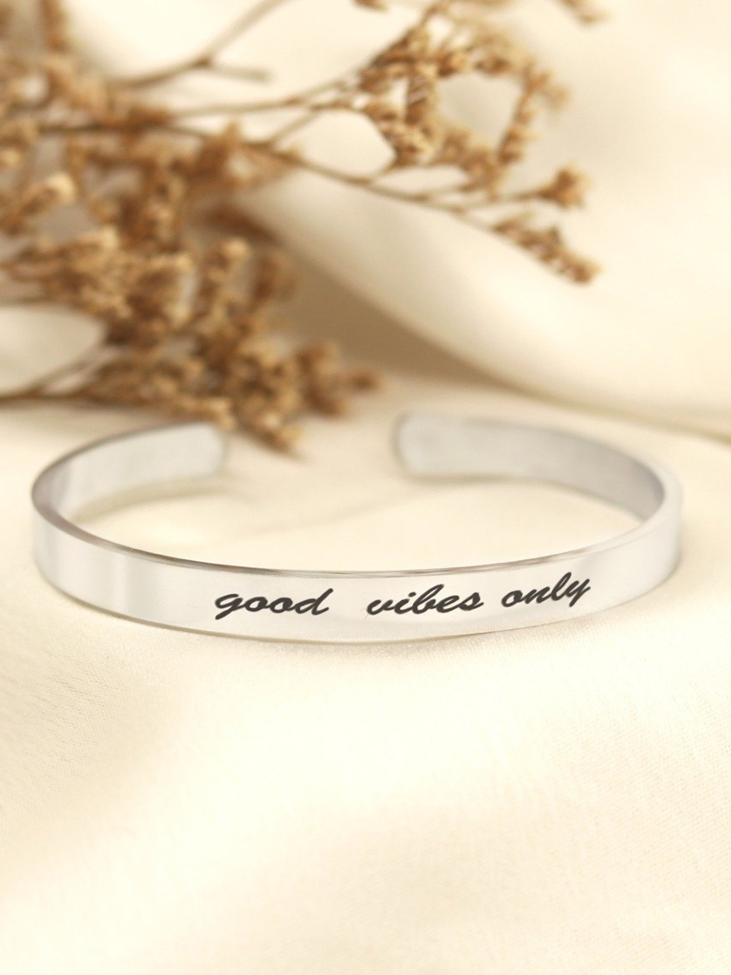 Joker & Witch Silver Good Vibes Only Mantra Flexible fit Bracelet