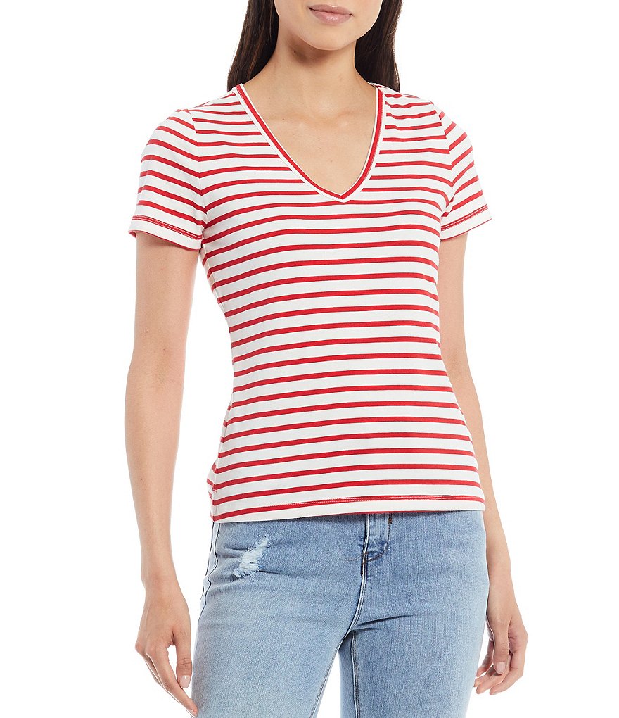 A Loves A Short Sleeve V-Neck Stripe Tee
