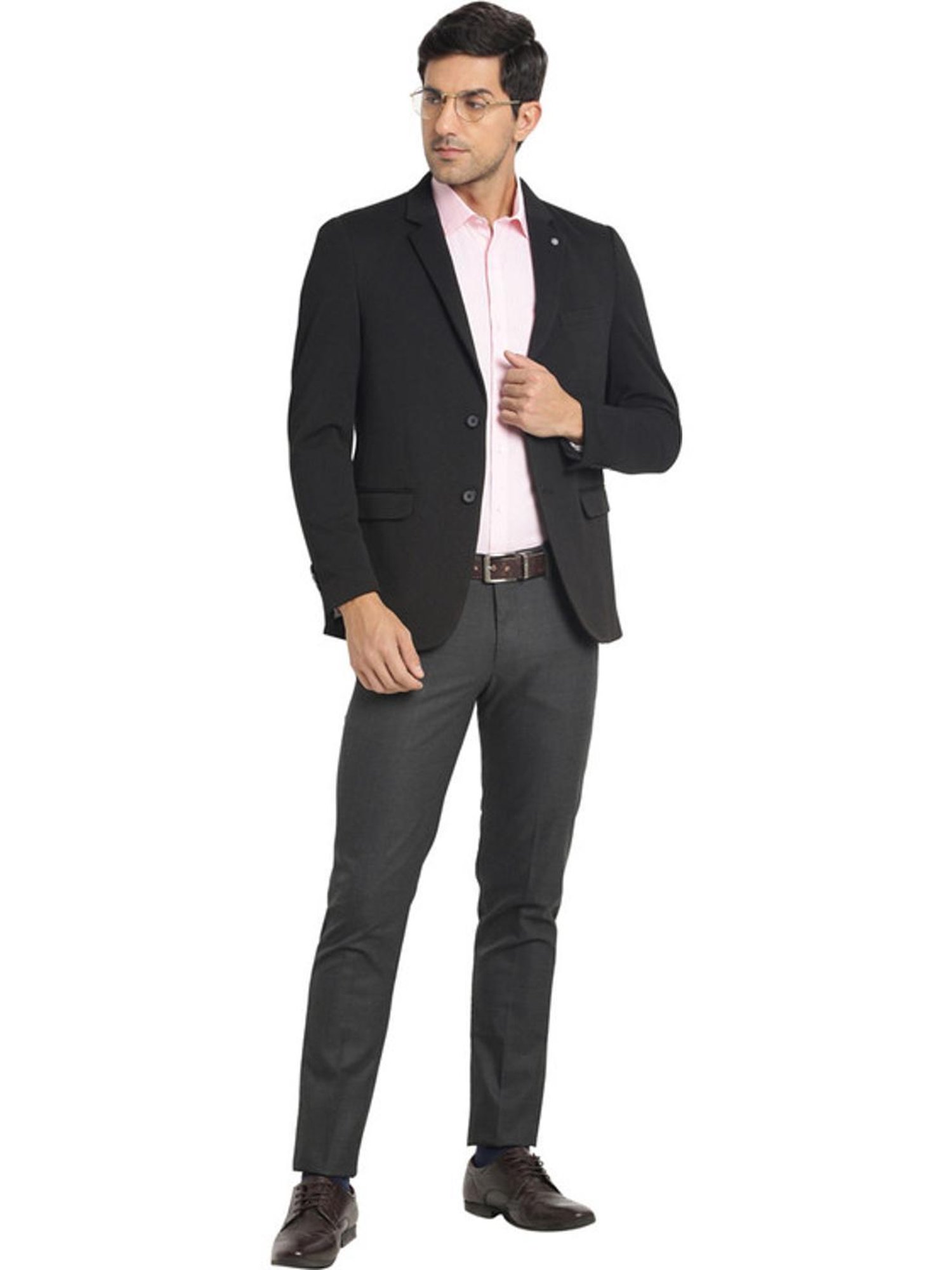 Turtle Black Slim Fit Self Pattern Blazer