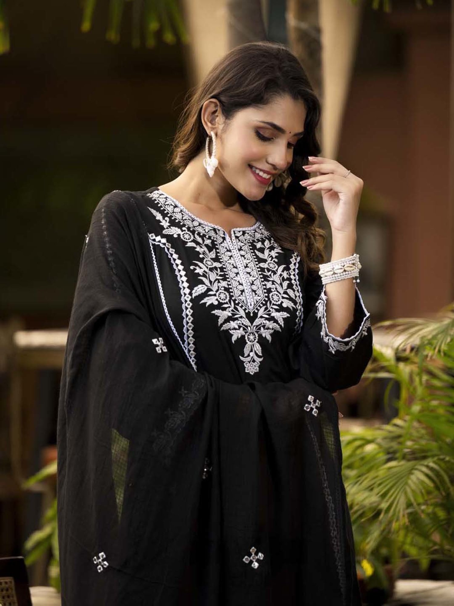 Varanga Black Embroidered Kurta Pant Set With Dupatta