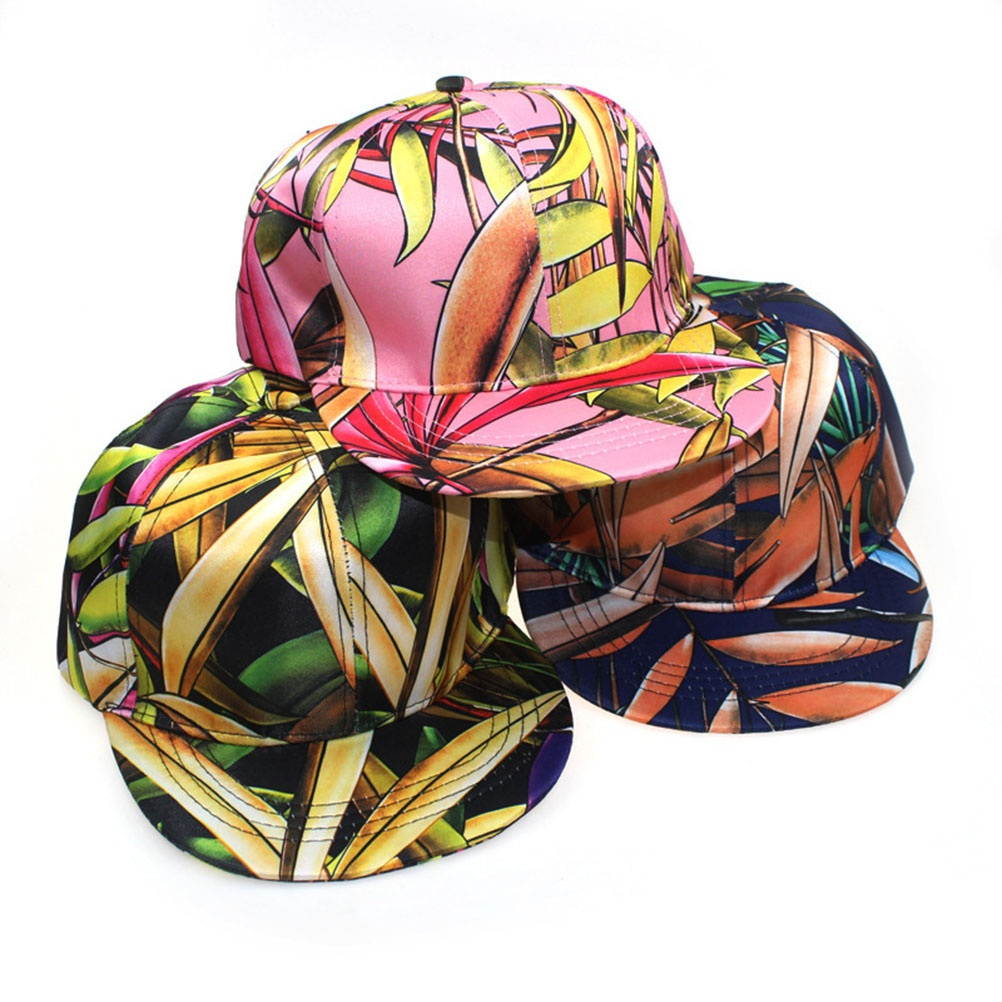 Printed Baseball Cap Hip-Hop Snapback Hat Fashion Baseball Hat Adjustable Sunhat Yellow (Black Base and Yellow Leaves Pattern)