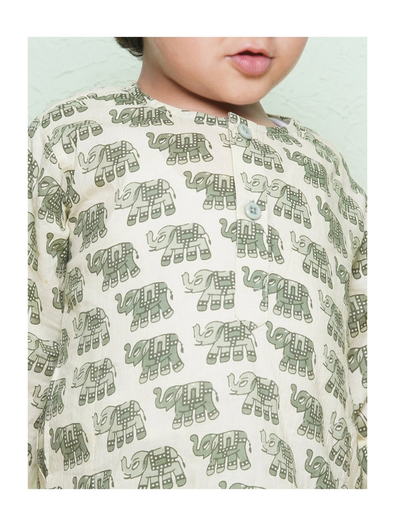 AJ Dezines Kids Green & White Printed Full Sleeves Kurta with Dhoti
