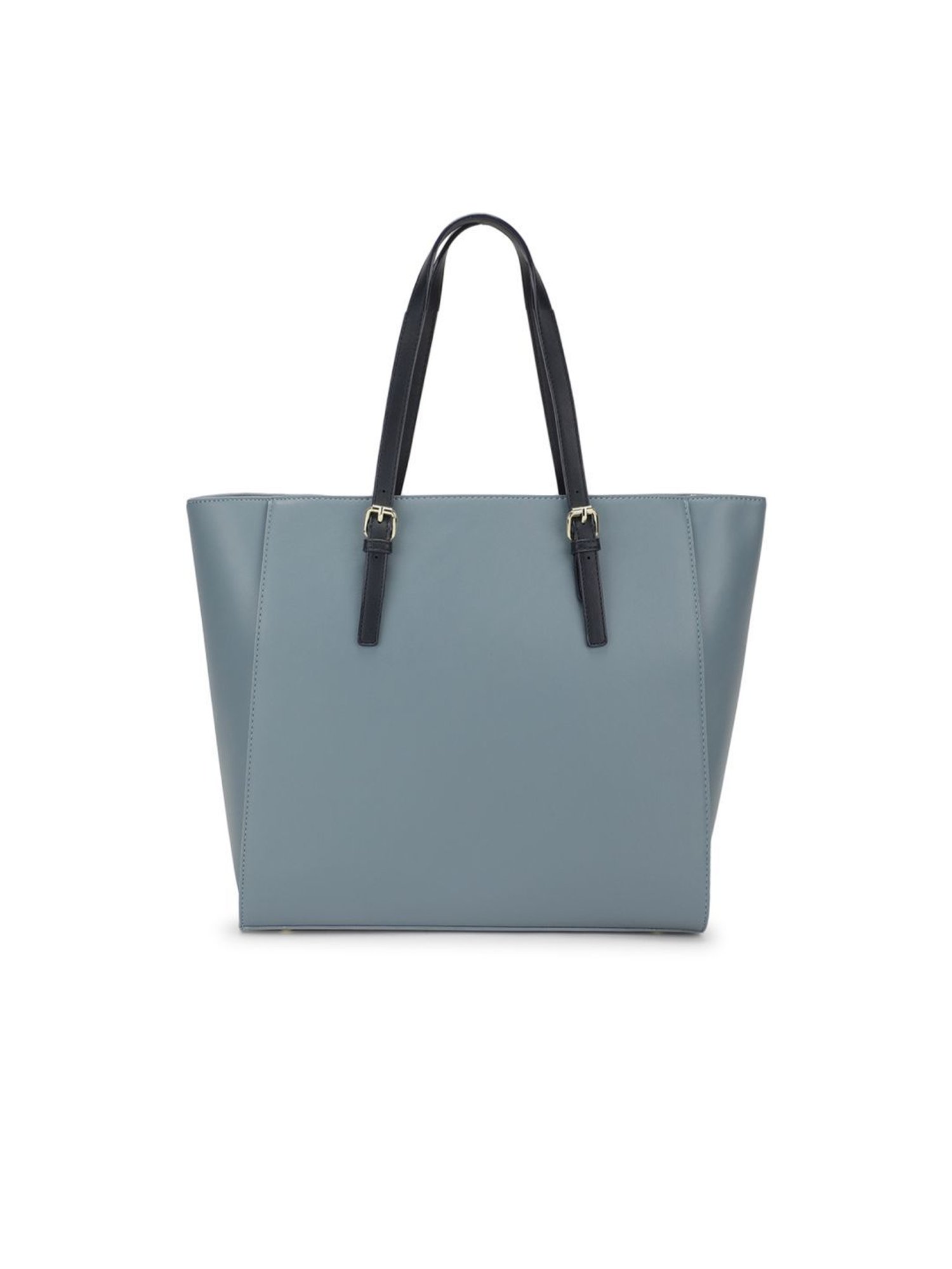 Tyra Abelia Navy Solid Faux Leather Tote Handbag