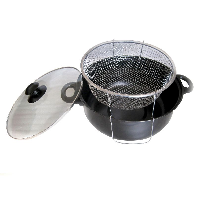Gourmet Chef 4.5qt Nonstick Deep Fryer with Frying Basket and Glass Lid Black