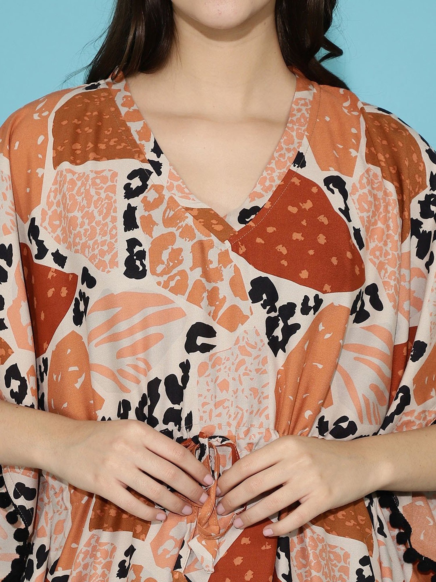 Boston Club Light Brown Printed Kaftan Night Dress