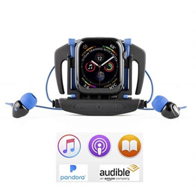 h2o audio interval swim headphones for apple watch series 2, 3, 4, 5, waterproof ipx8, inear stereo earbuds, noise cancelling, no drag short cord, great for swimming, running and sports activities