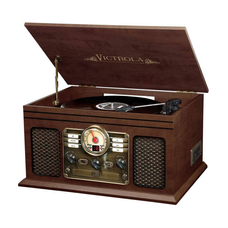 Victrola Nostalgic Classic Wood 6-in-1 Bluetooth Turntable Entertainment Center, Graphite