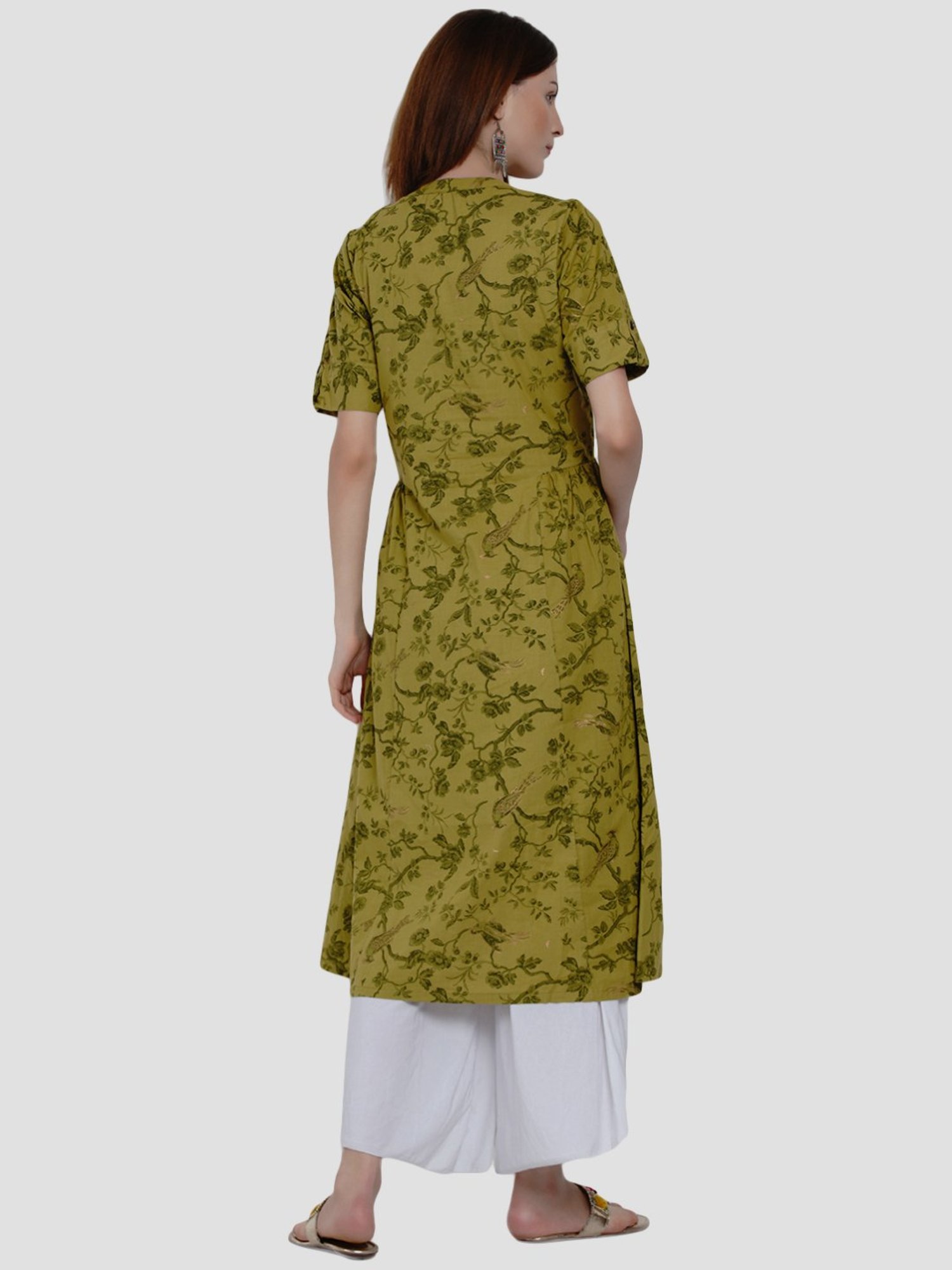 Women Republic Green Cotton Printed A Line Kurta