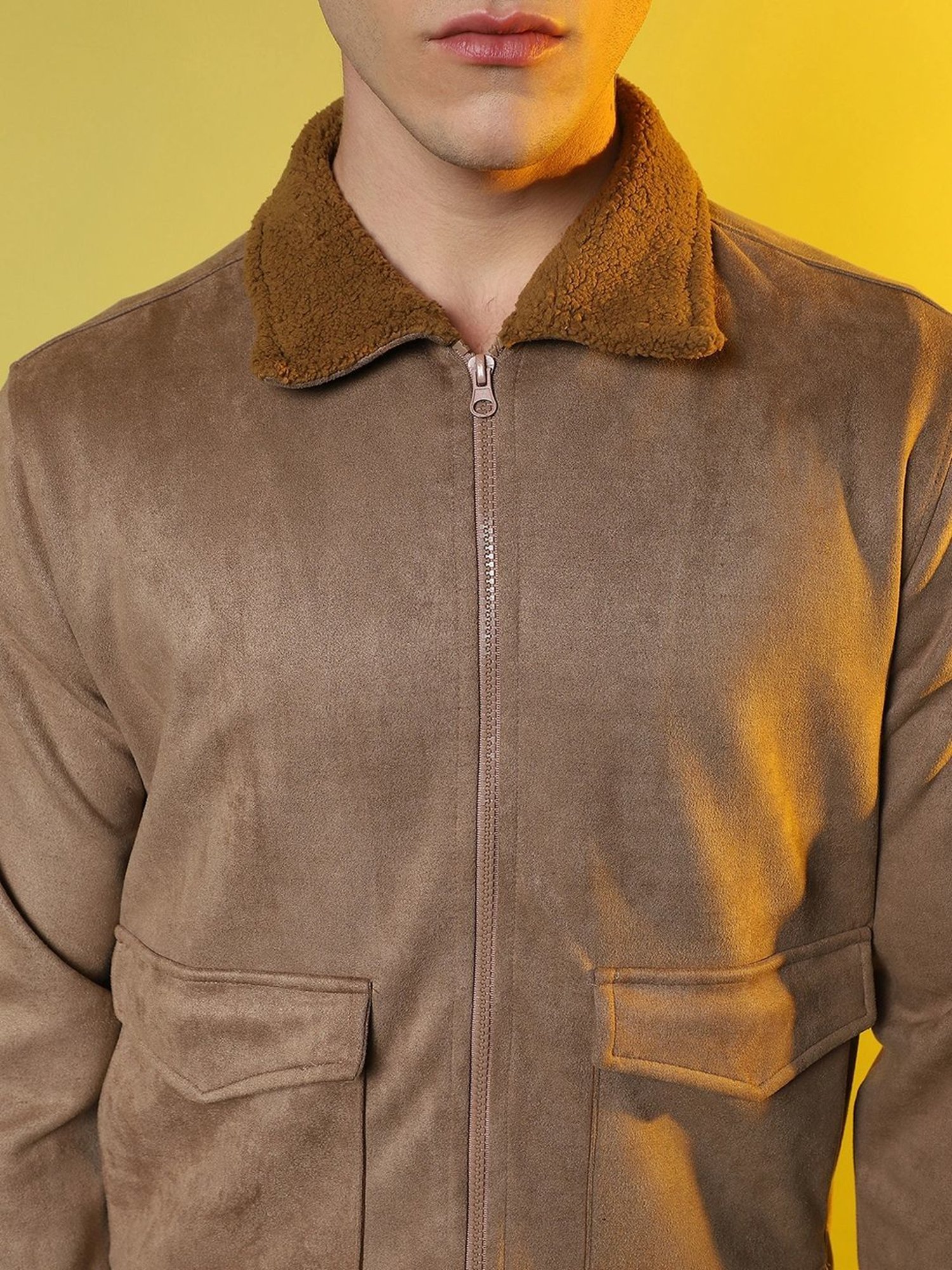 Campus Sutra Beige Regular Fit Jacket