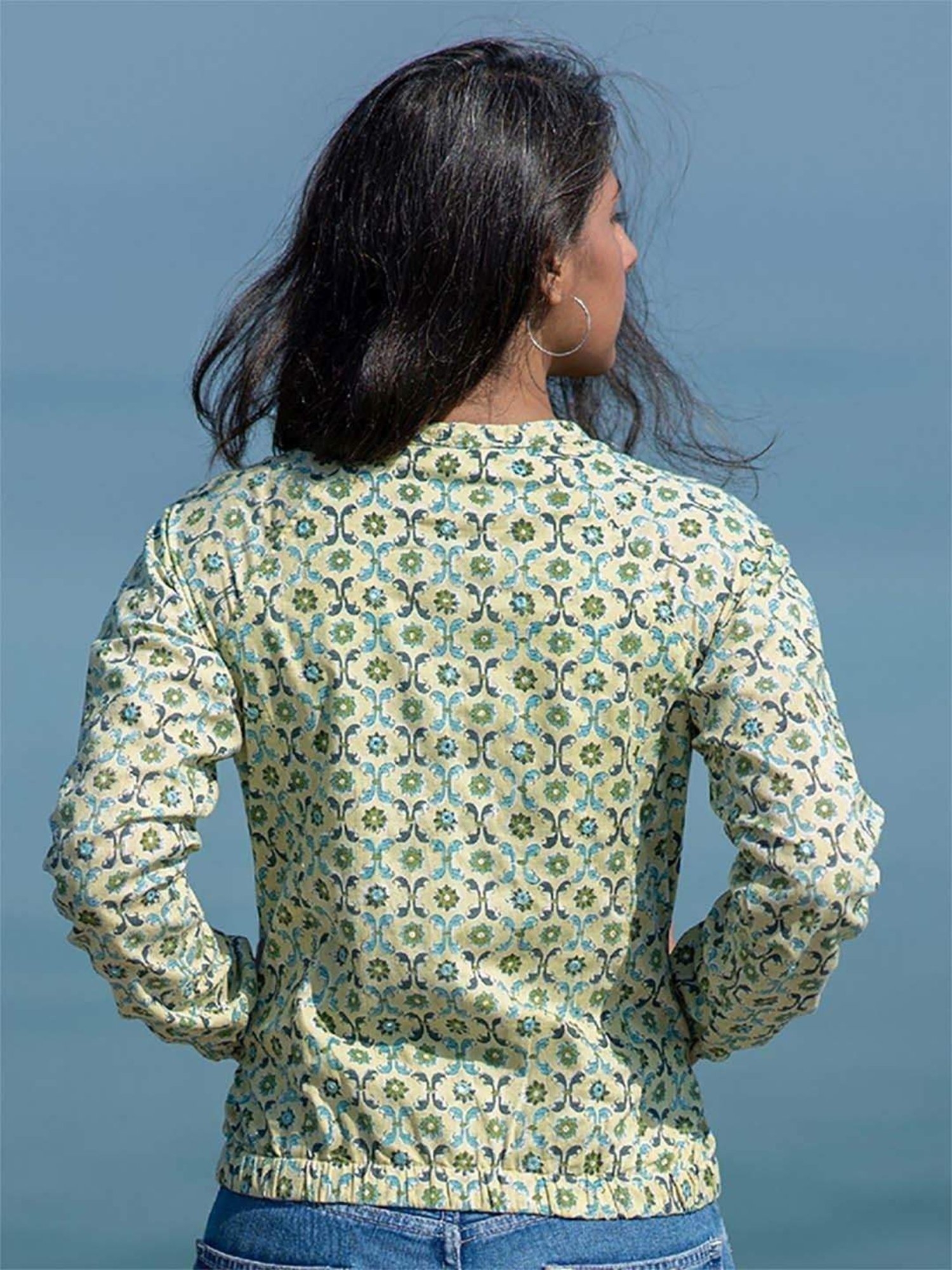 Okhai Melancholy Pista Green Pure Cotton Hand Embroidered Bomber Jacket