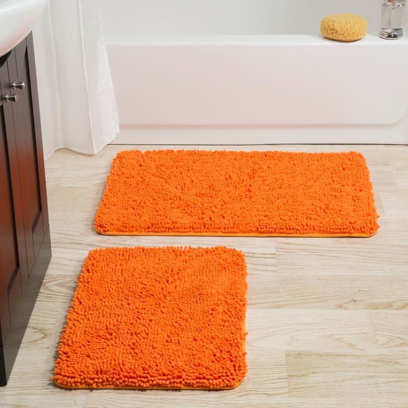 2pc Solid Memory Foam Shag Bath Mat Set Orange - Yorkshire Home