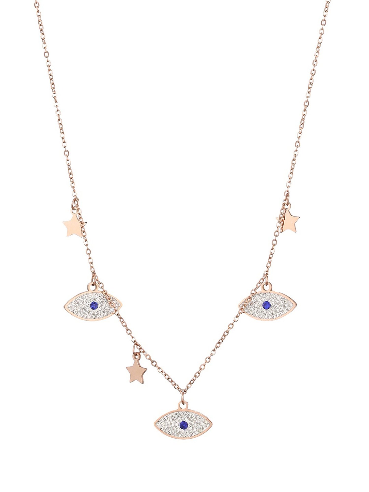 Aatmana Rose Gold-Plated CZ Studded Evil Eye & Star Chain