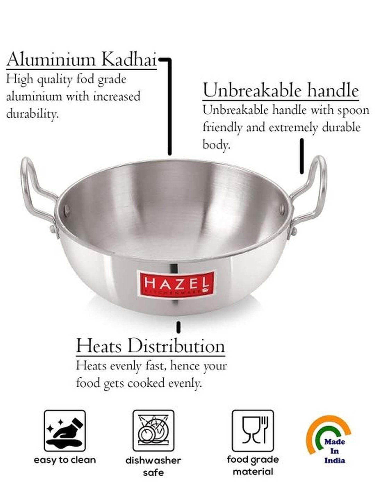 ALLO Silver Stainless Steel Induction Friendly Triply Kadhai (3 L)
