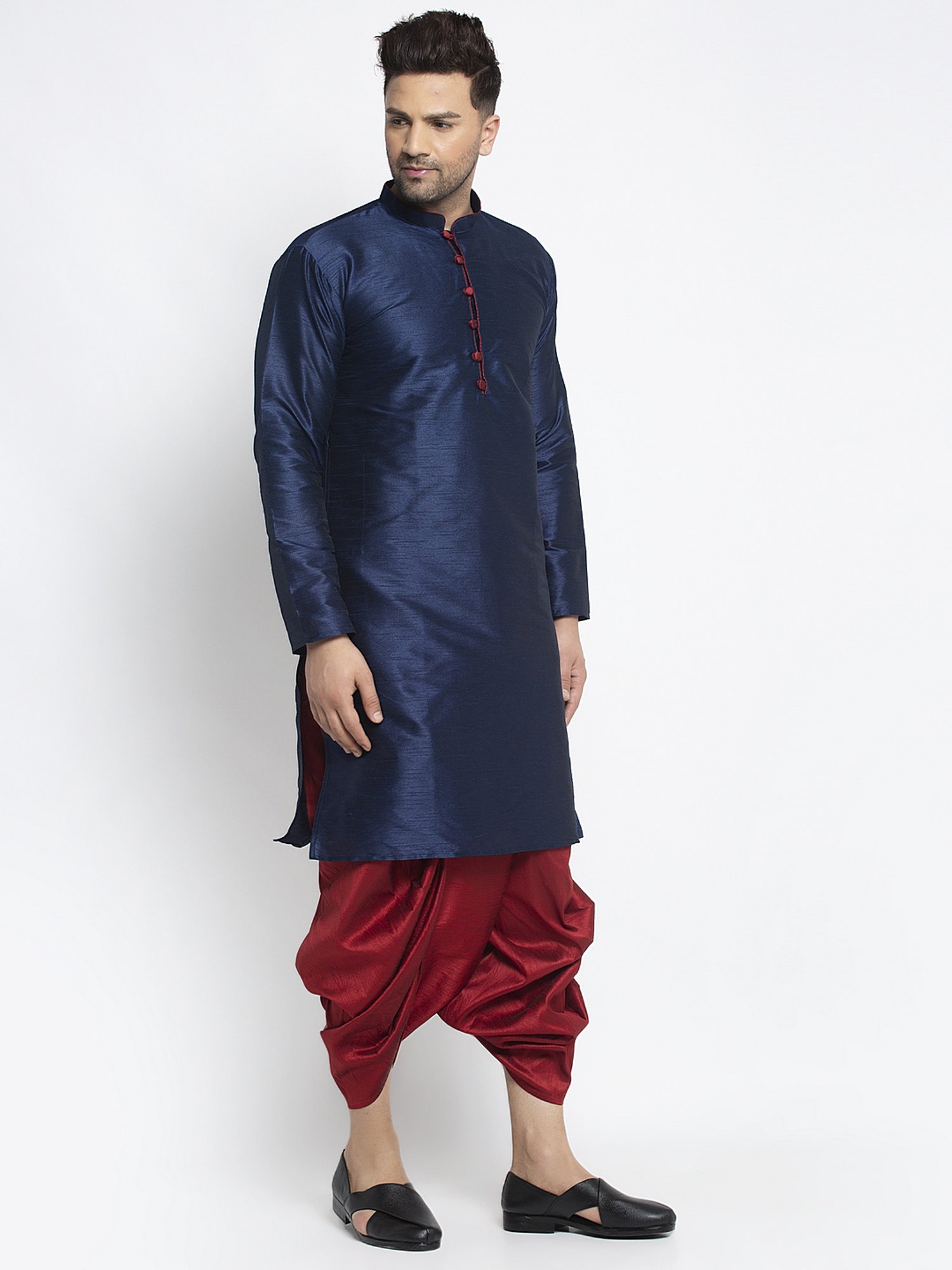 Benstoke Navy Blue & Maroon Regular Fit Kurta Set