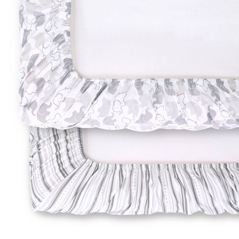 The Peanutshell Changing Pad Covers - Gray Elephants/Stripe 2pk